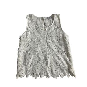 Purple Snow White Crochet‎ Floral Lace Scalloped Hem Western Festival Tank Top L